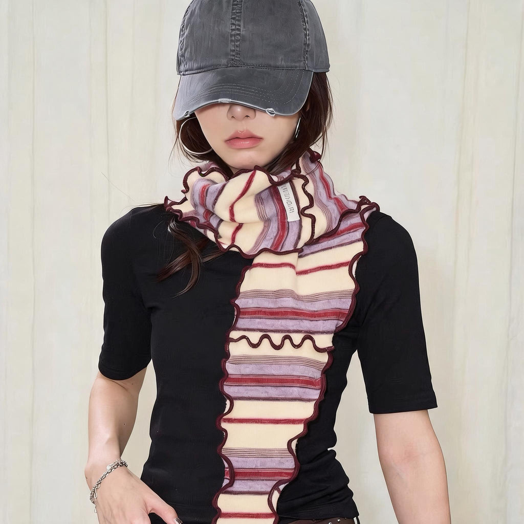 Ruffled Stripe Triangle Scarf