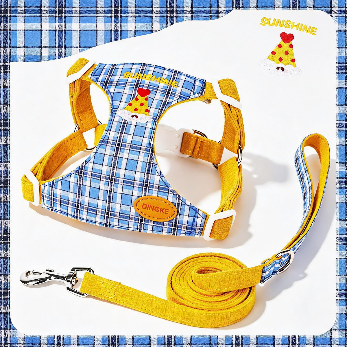 Checked Puppy Harness Lead Set