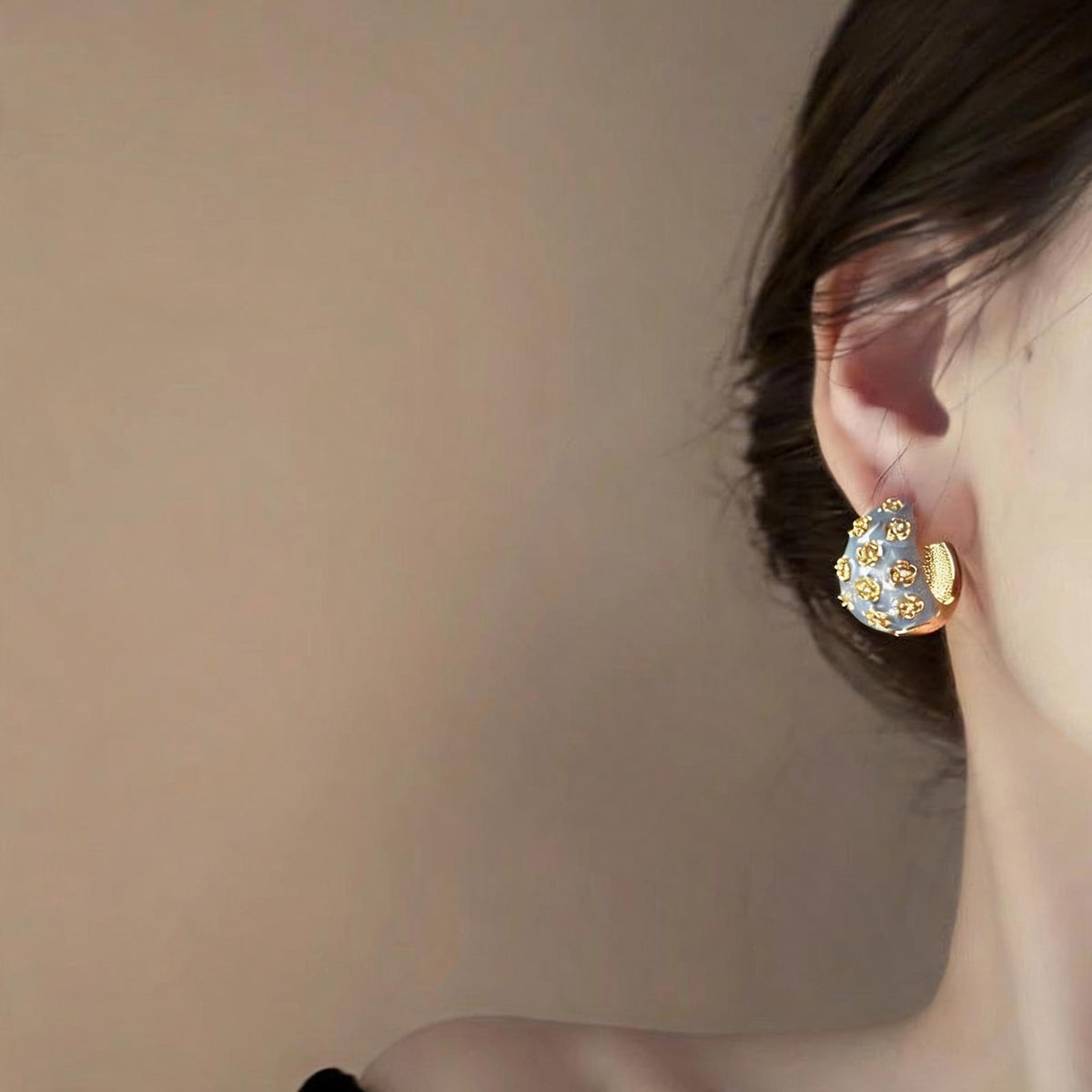 Raised Rose Dome Huggie Earrings