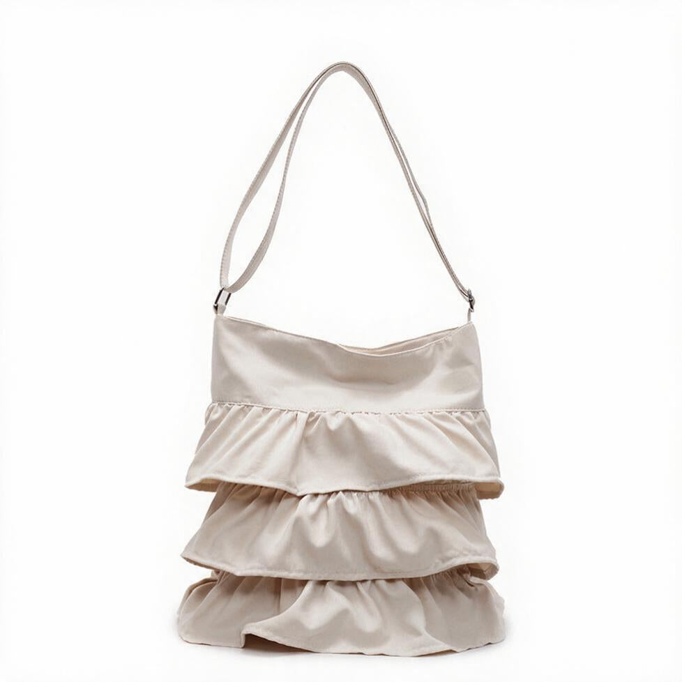 Tiered Ruffle Canvas Shoulder Bag
