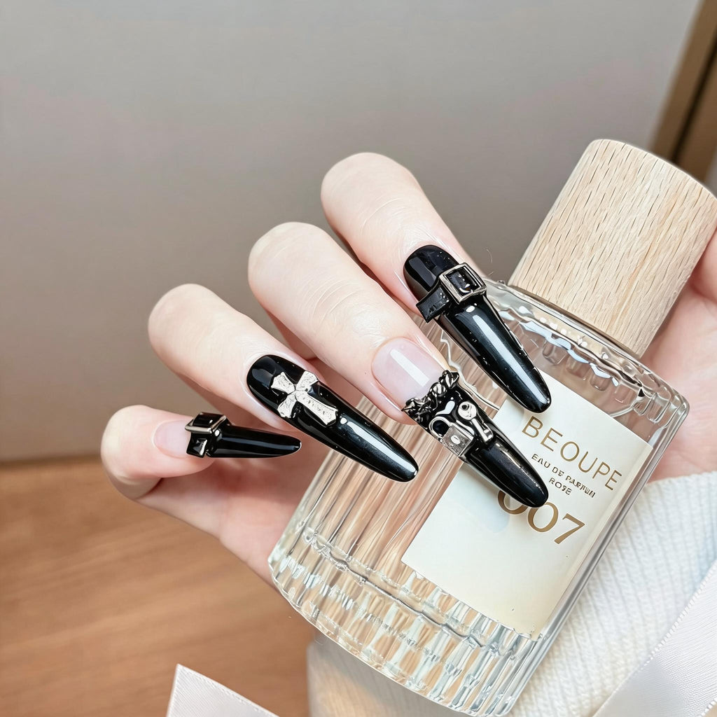 Cross Buckle Long Press-On Nails
