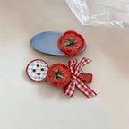 Tomato Gingham Hair Clips