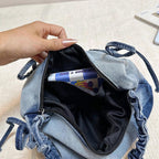 Ruched Denim Bow Shoulder Bag