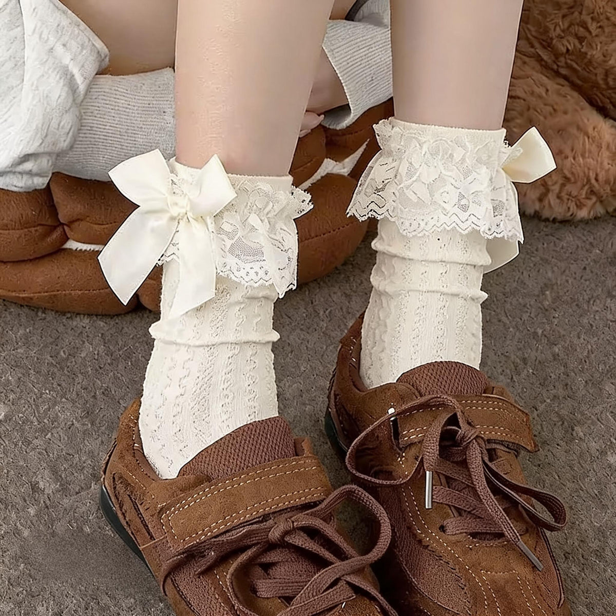 Lace Frill Bow Crew Socks