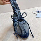 Ruched Denim Bow Shoulder Bag