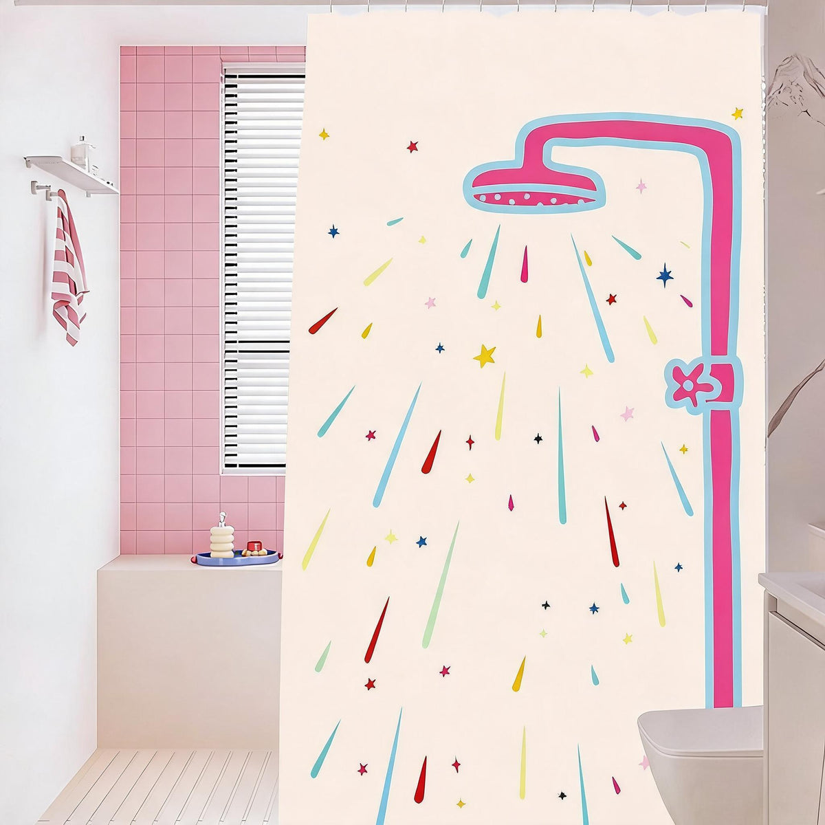 Rainbow Shower Print Curtain