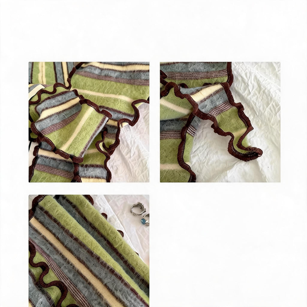 Ruffled Stripe Triangle Scarf
