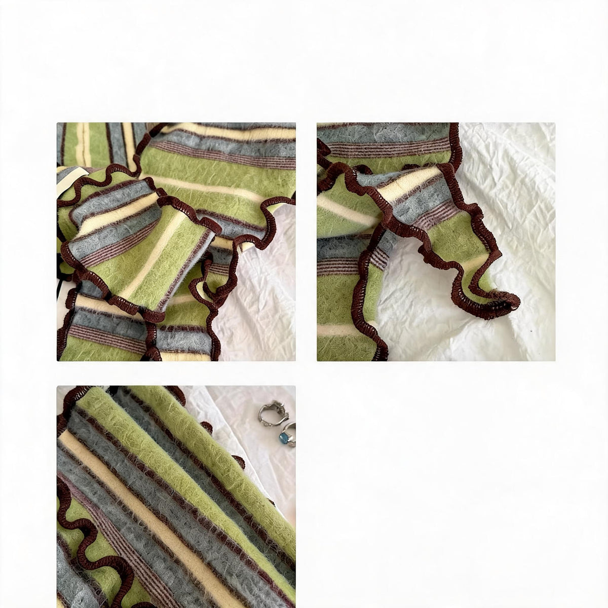 Ruffled Stripe Triangle Scarf