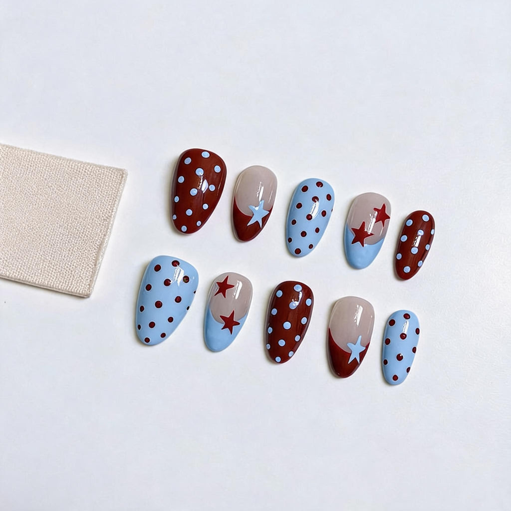Crimson Star Polka Press-on Nails