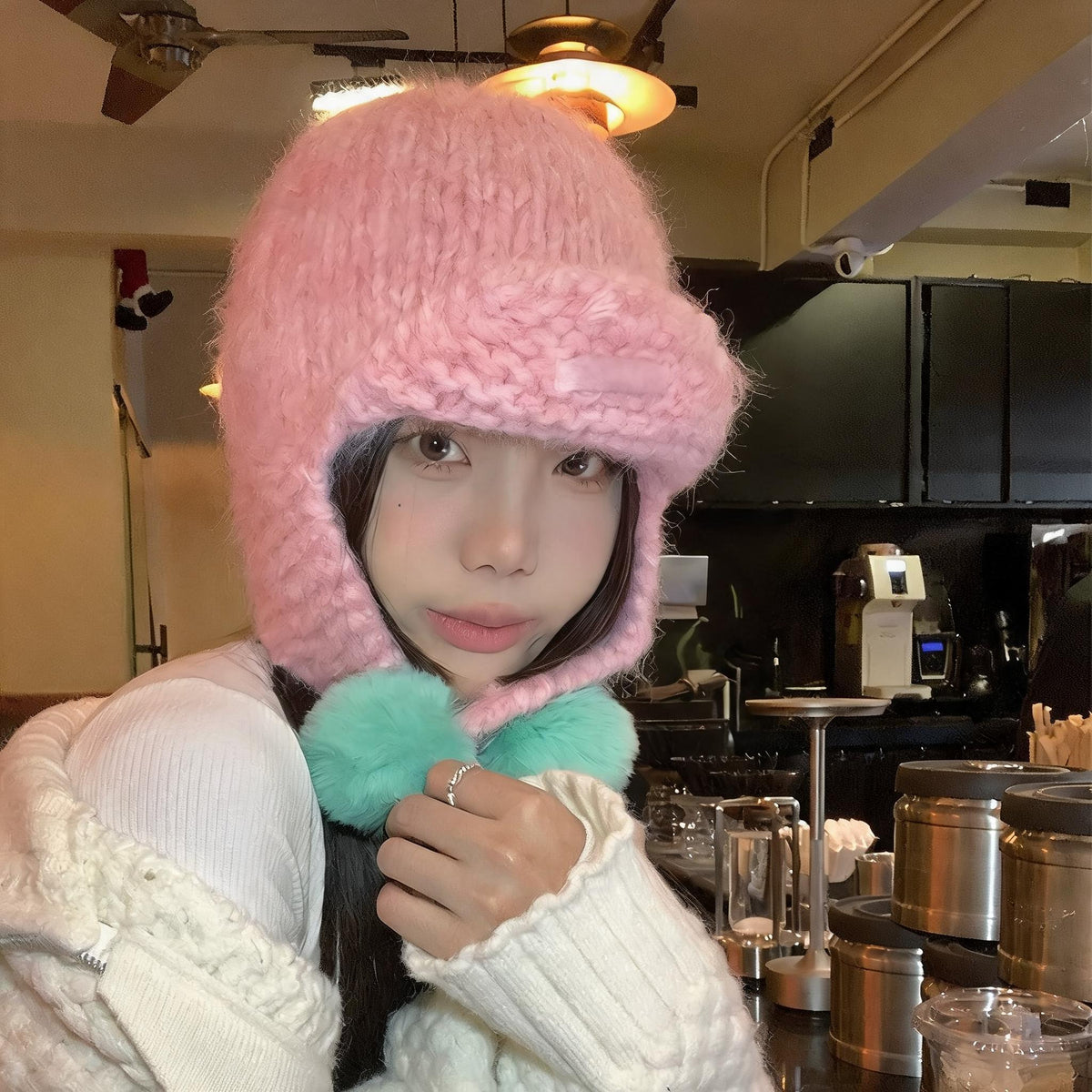 Pom-Pom Knit Trapper Hat