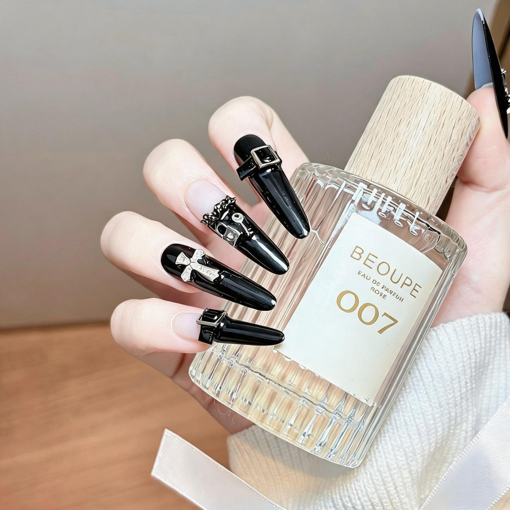 Cross Buckle Long Press-On Nails