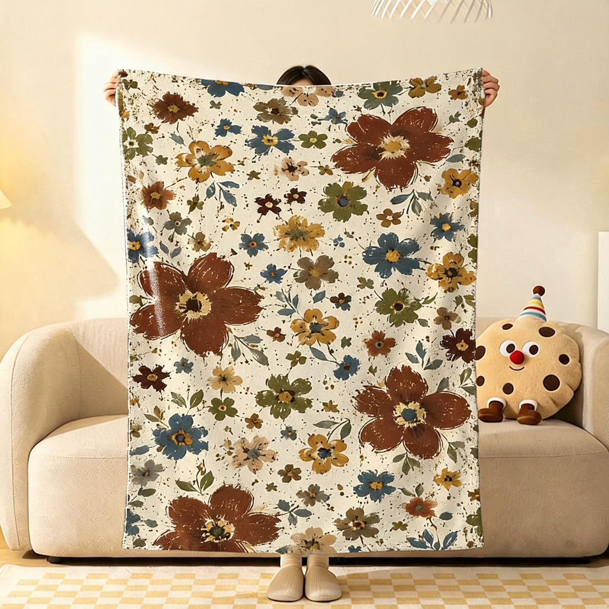 Painted Flower Flannel Throw