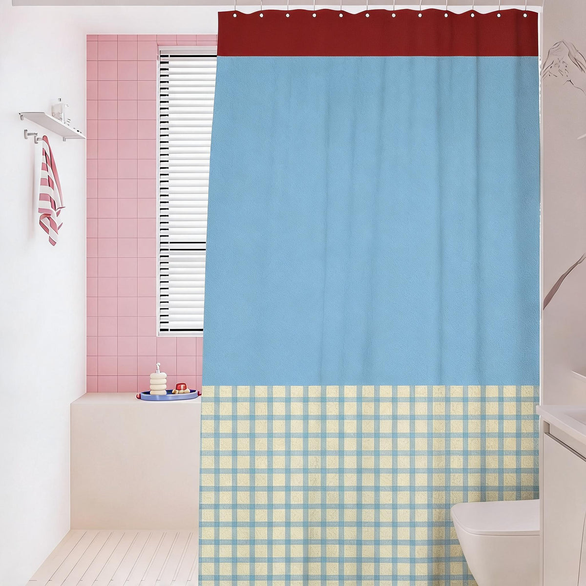 Two-Tone Gingham Shower Curtain
