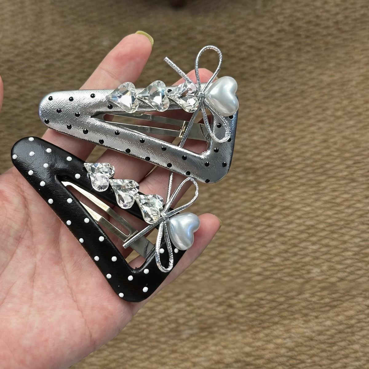Polka Dot Heart Bow Clip