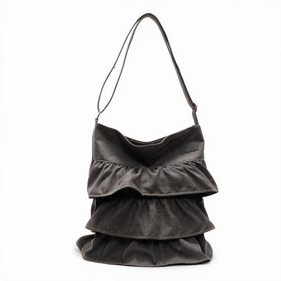 Tiered Ruffle Canvas Shoulder Bag