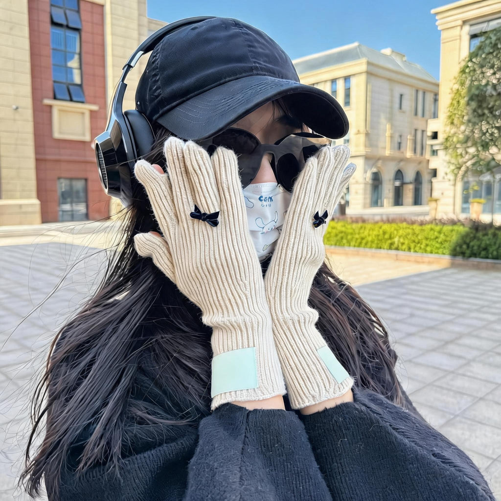 Little Bow Ribbed Knit Gloves