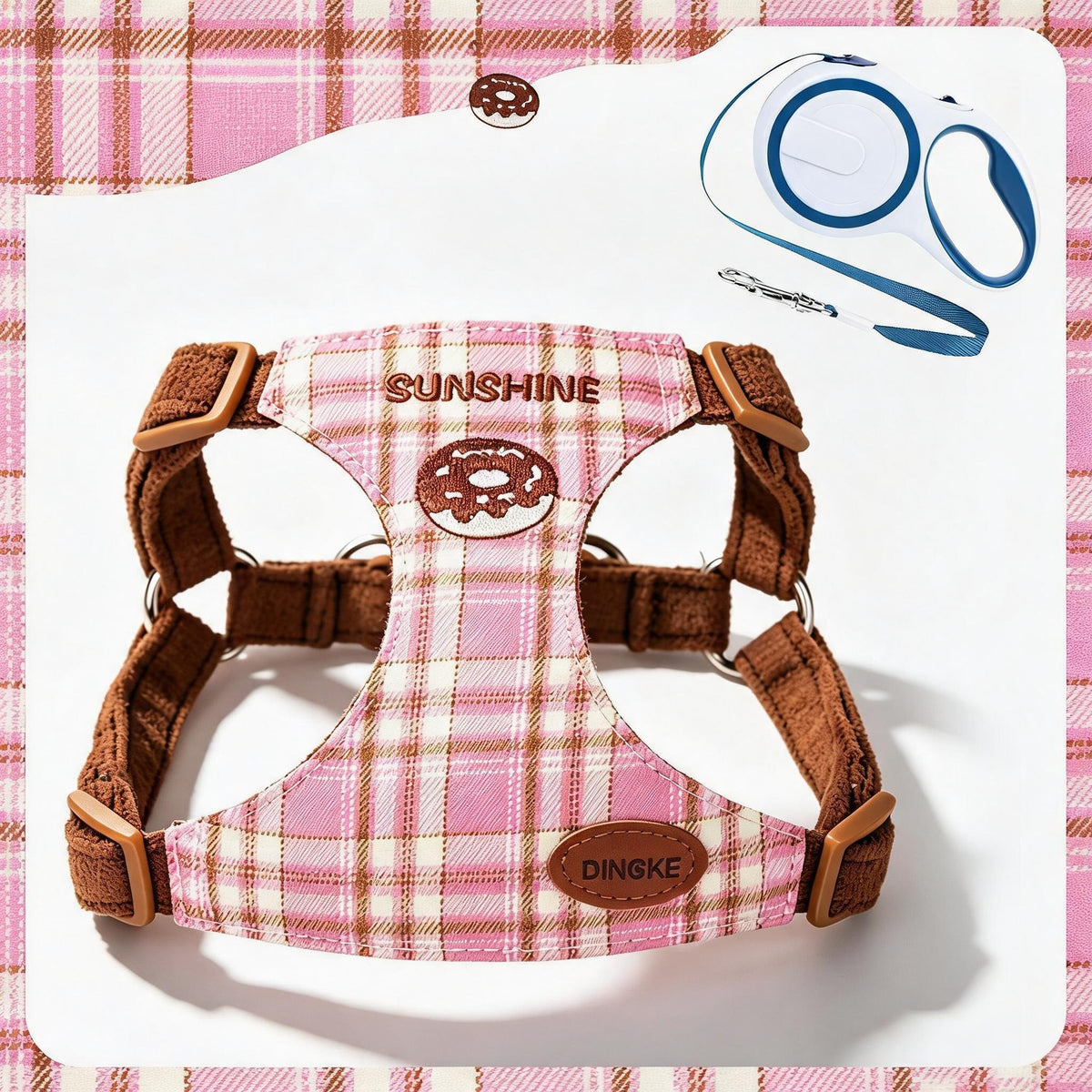 Checked Puppy Harness Lead Set