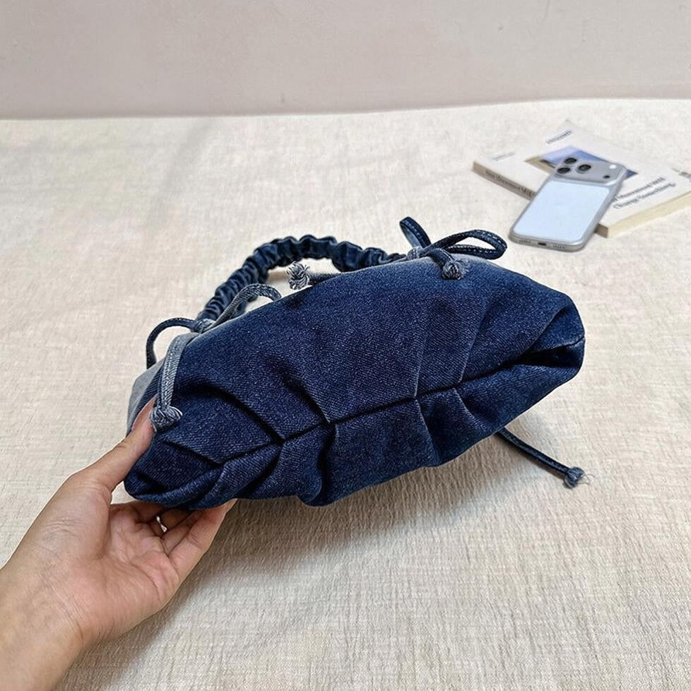 Ruched Denim Bow Shoulder Bag