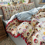 Pompom Trim Quilted Bedding Set
