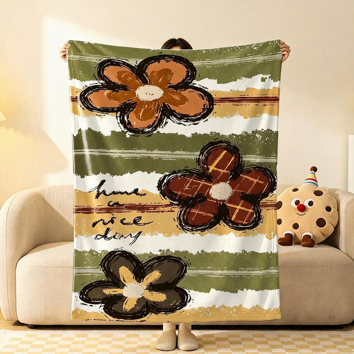 Painted Flower Flannel Throw