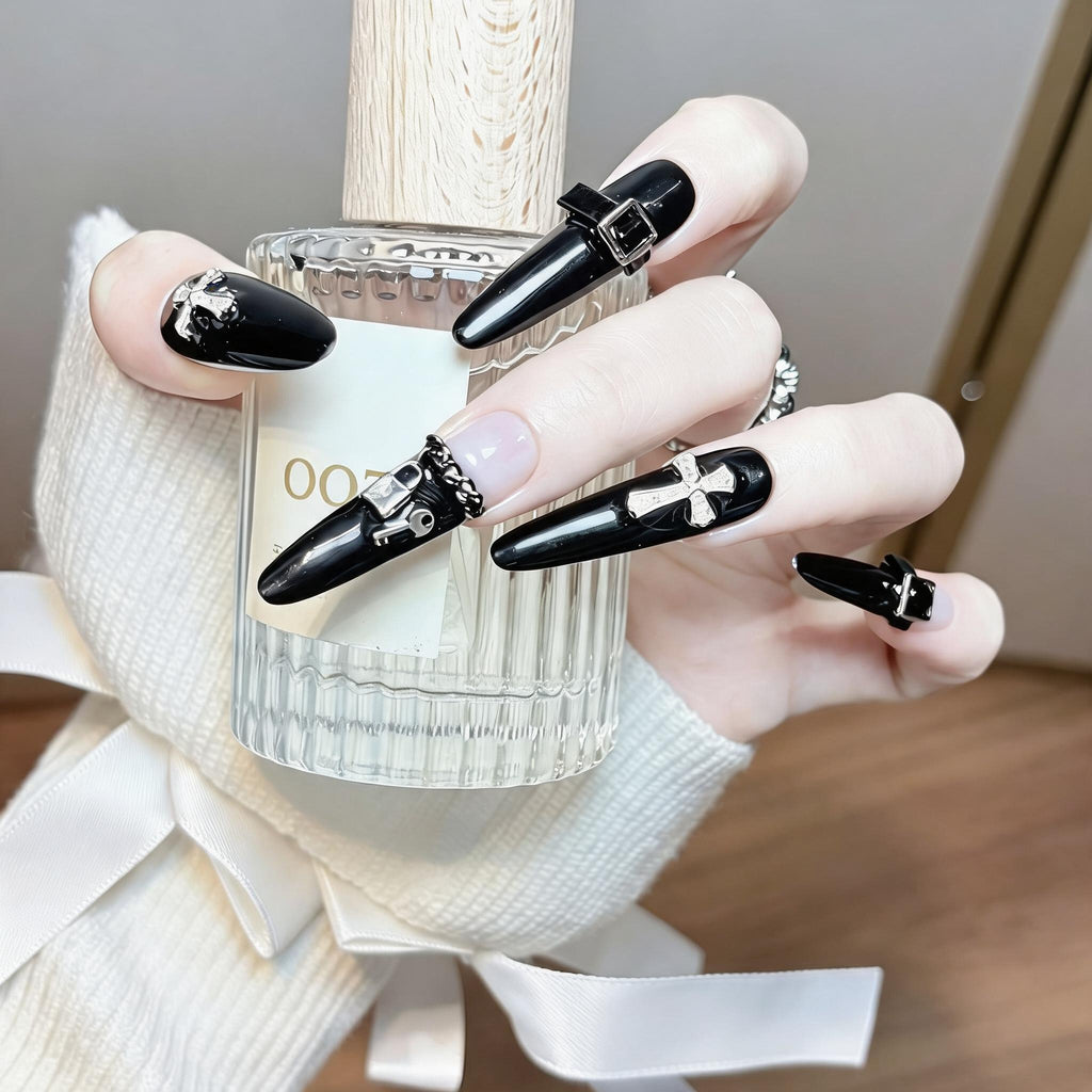Cross Buckle Long Press-On Nails
