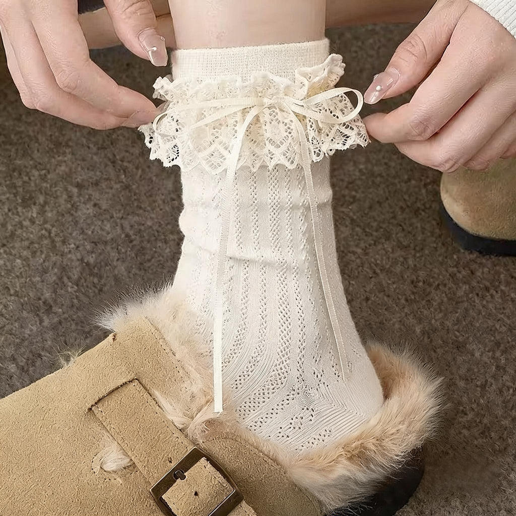 Lace Frill Bow Crew Socks