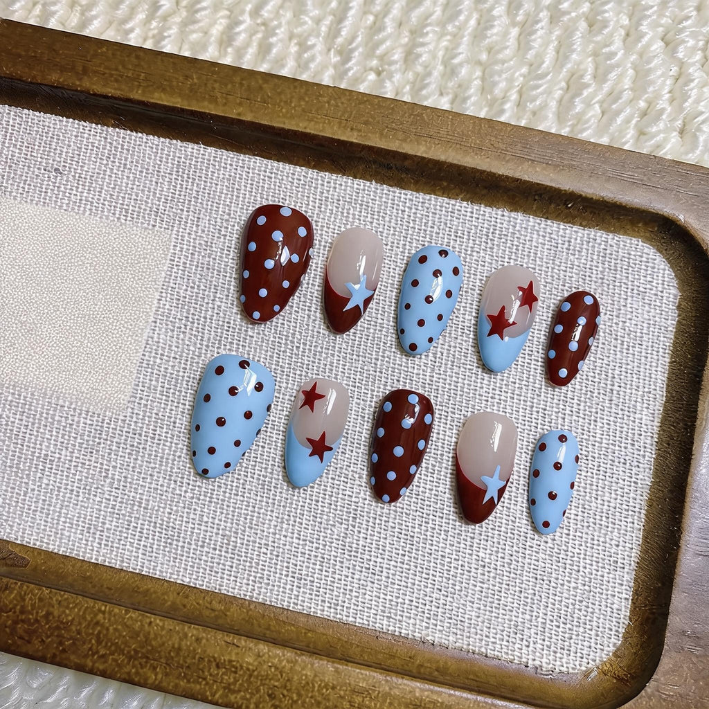 Crimson Star Polka Press-on Nails