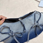Ruched Denim Bow Shoulder Bag