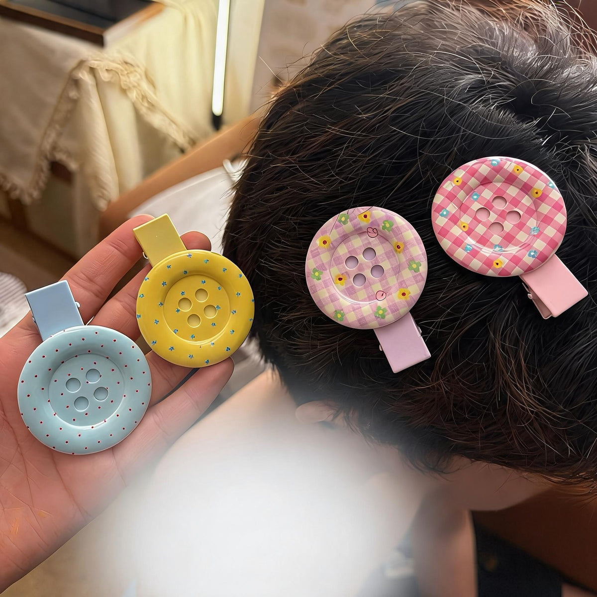 Oversized Button Hair Clips