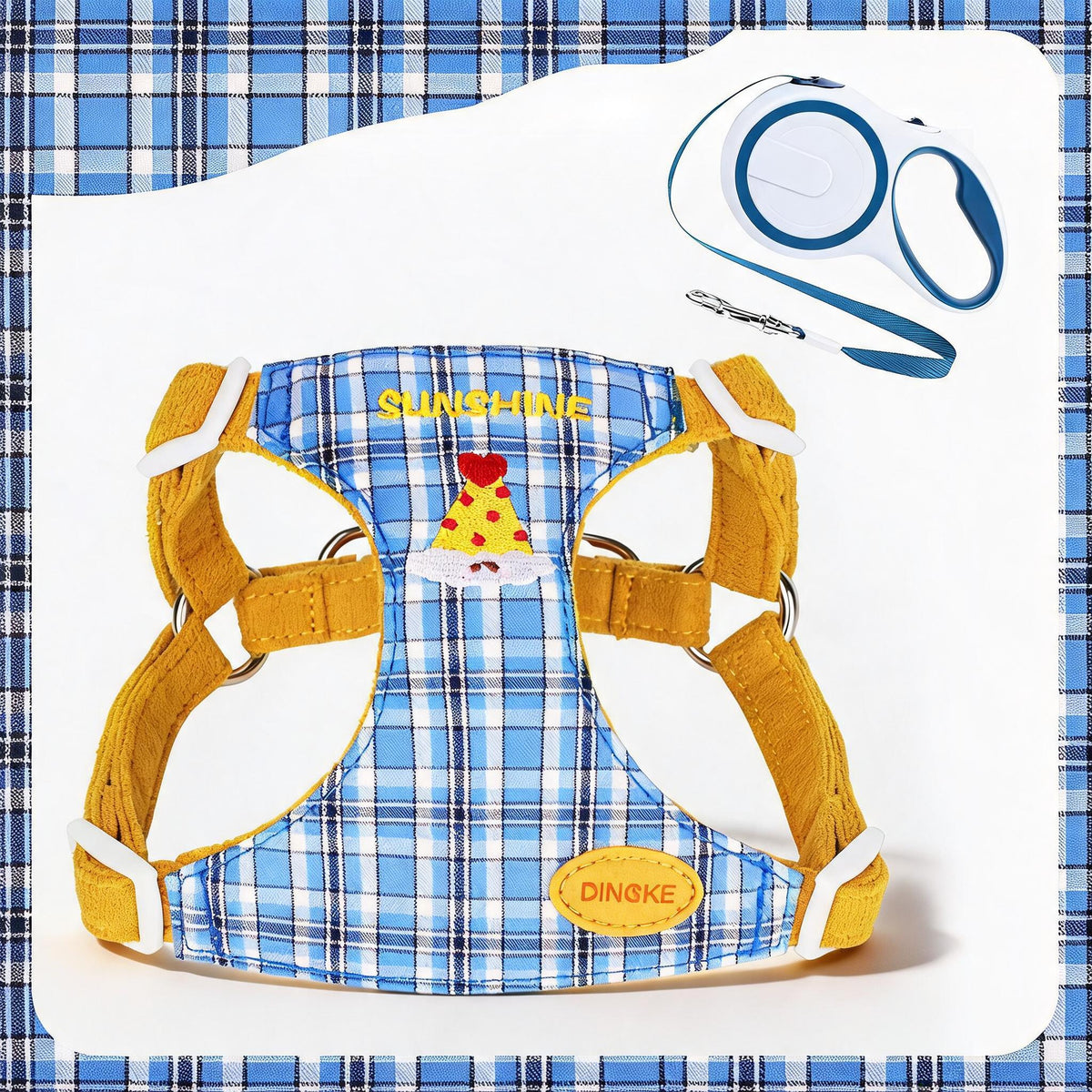Checked Puppy Harness Lead Set