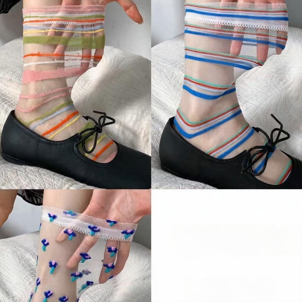 Sheer Stripe Slouch Crew Socks