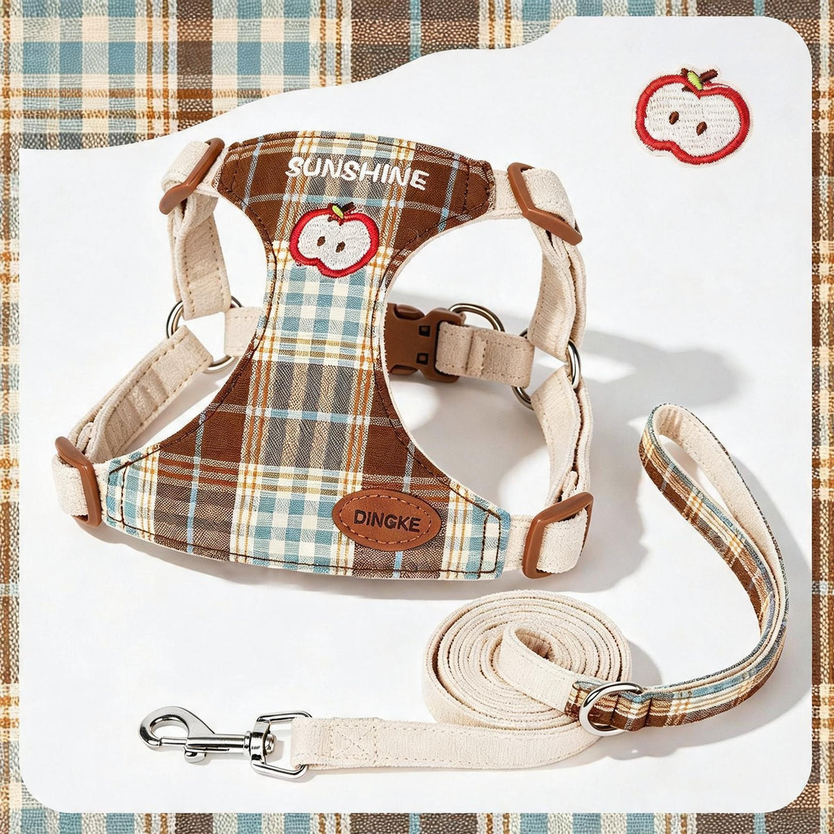Checked Puppy Harness Lead Set
