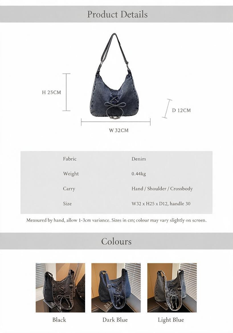 Corset Bow Denim Shoulder Bag