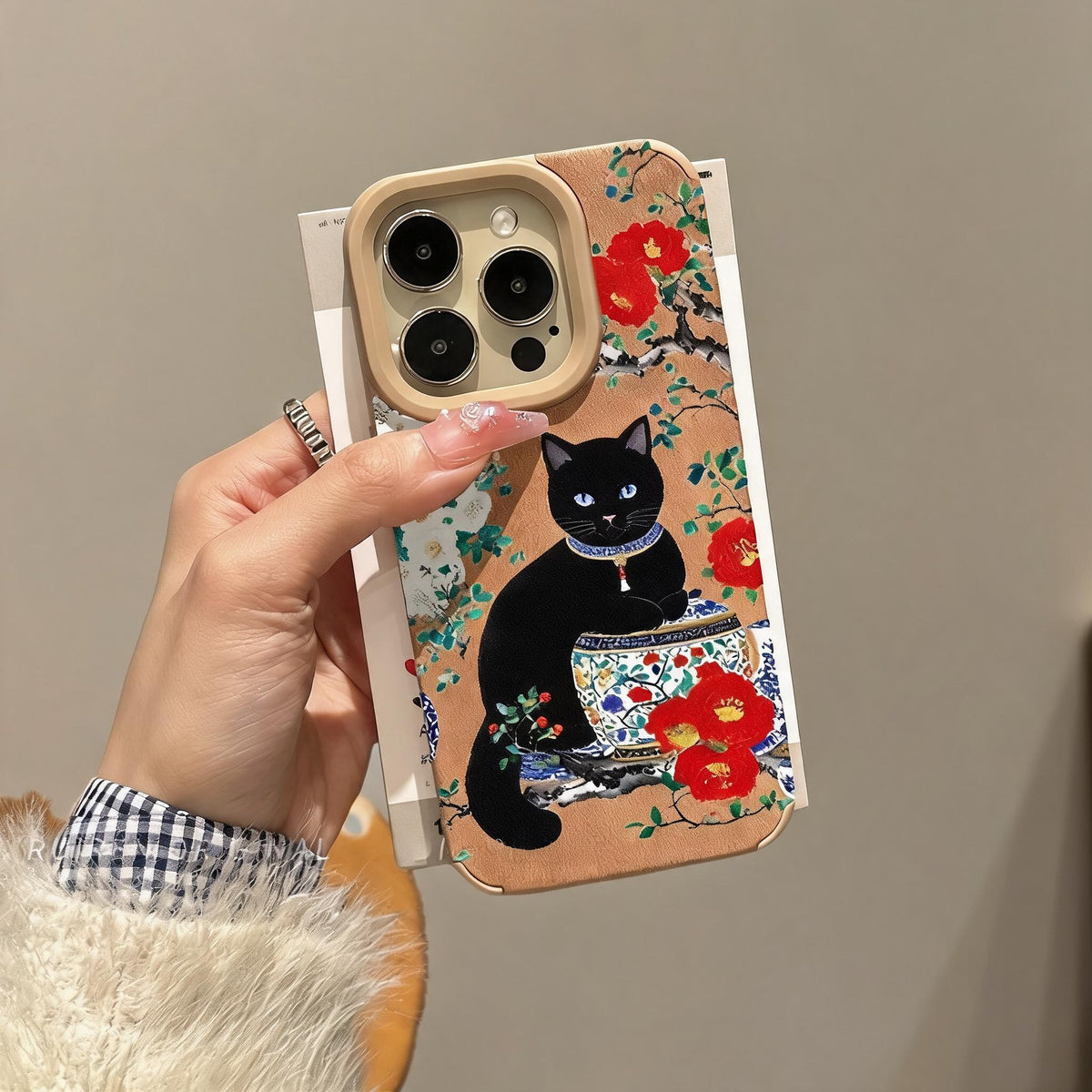 Peony Cat Porcelain Phone Case – Cat With Strap