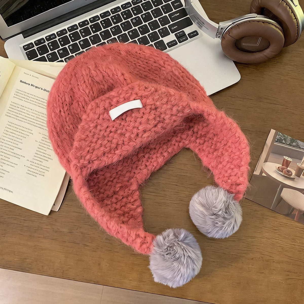 Pom-Pom Knit Trapper Hat