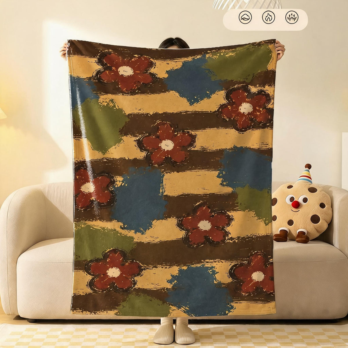Painted Flower Flannel Throw