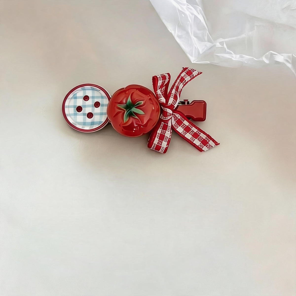 Tomato Gingham Hair Clips