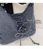 Corset Bow Denim Shoulder Bag