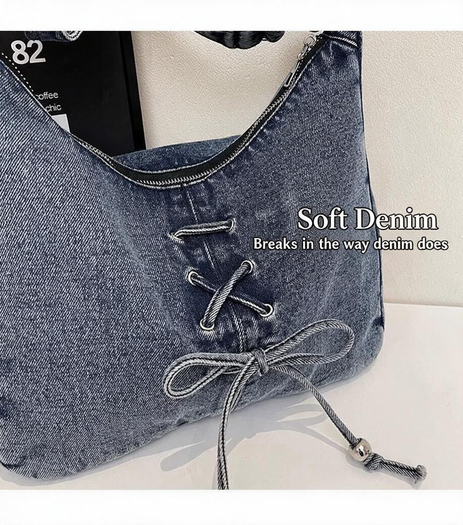 Corset Bow Denim Shoulder Bag