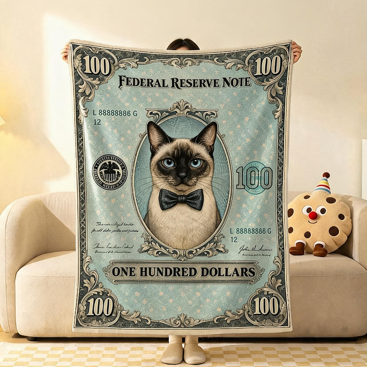 Banknote Cat Flannel Throw