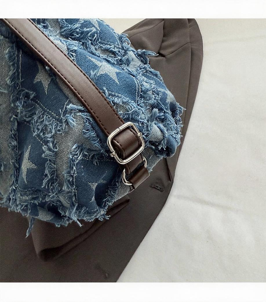 Frayed Star Denim Slouch Bag