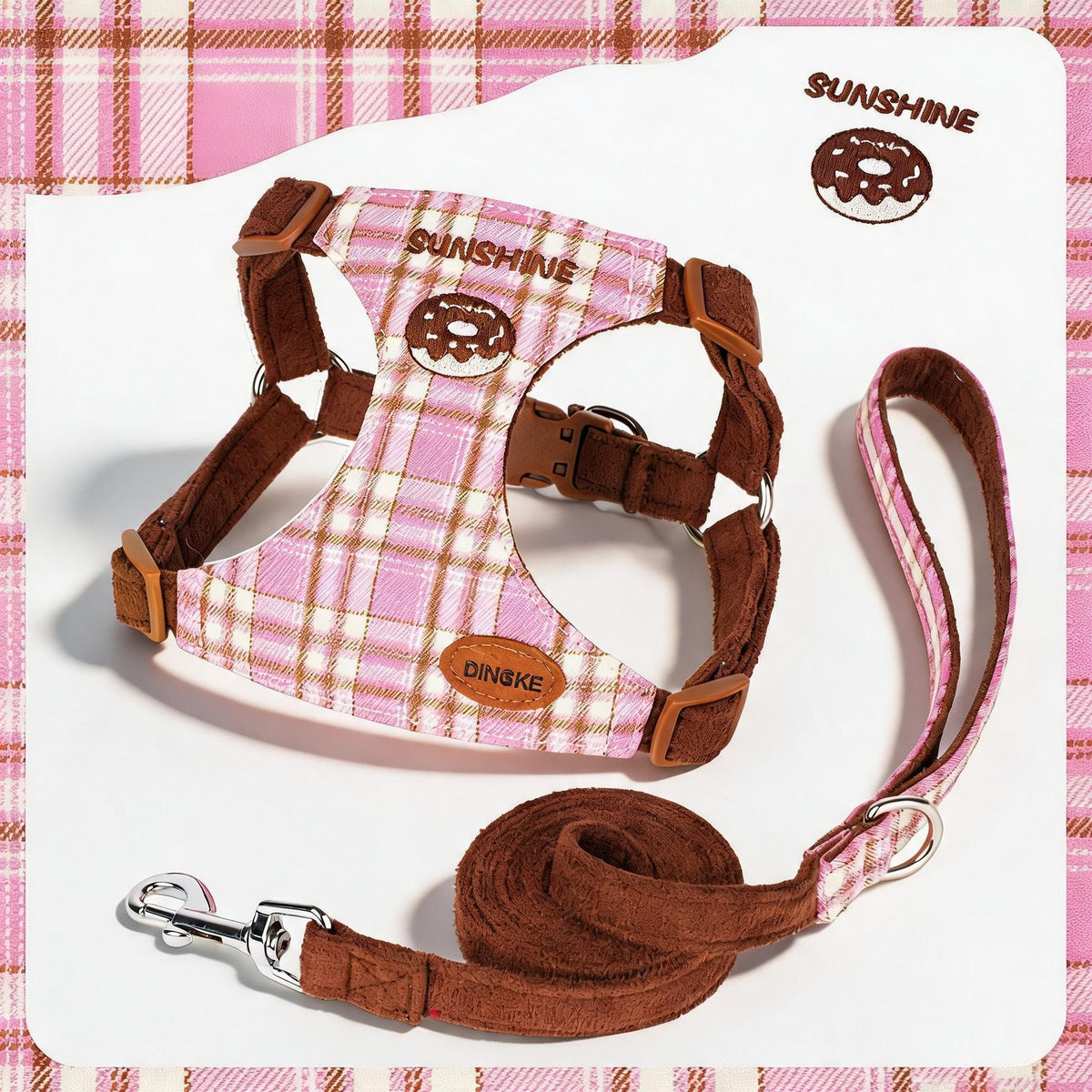 Checked Puppy Harness Lead Set