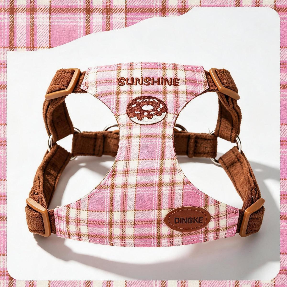 Checked Puppy Harness Lead Set