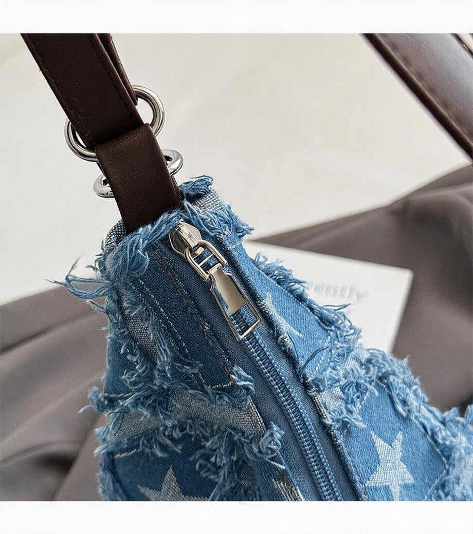 Frayed Star Denim Slouch Bag