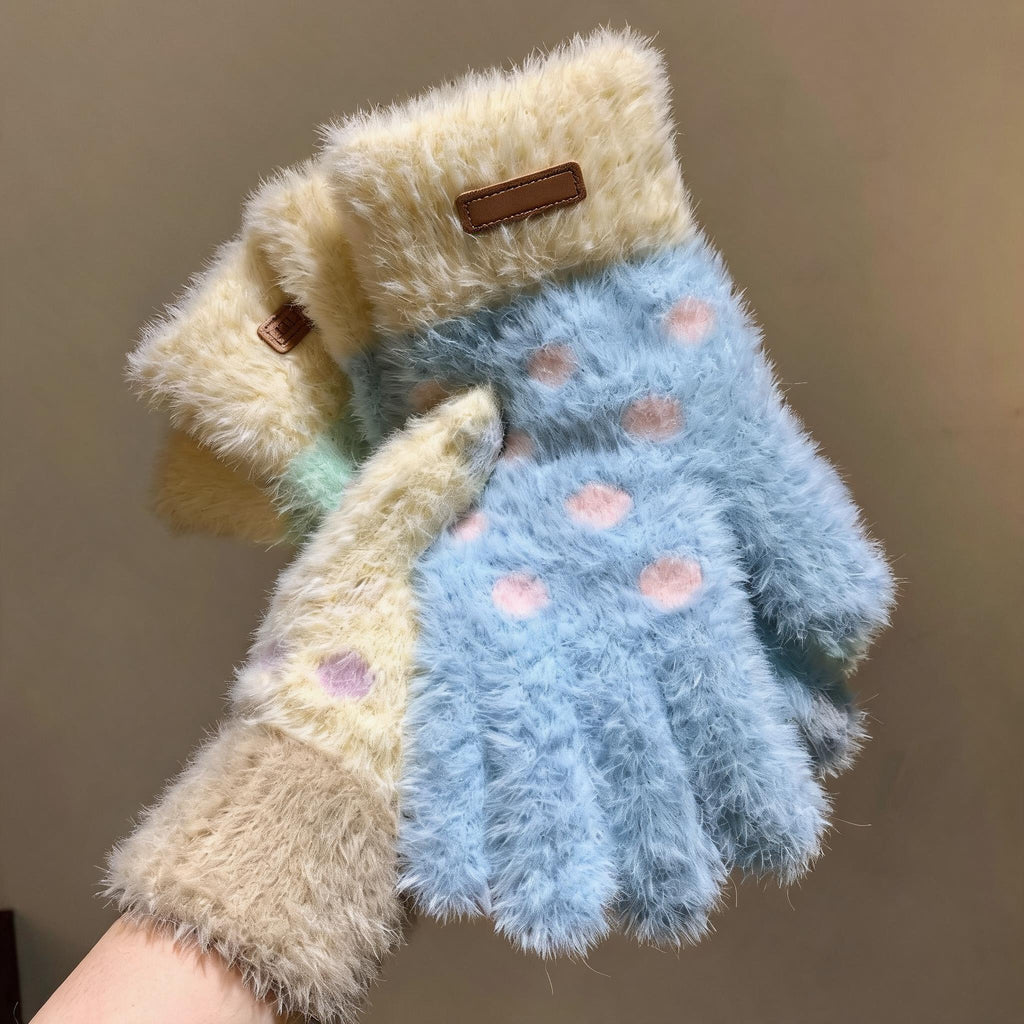Fuzzy Polka Dot Touchscreen Gloves