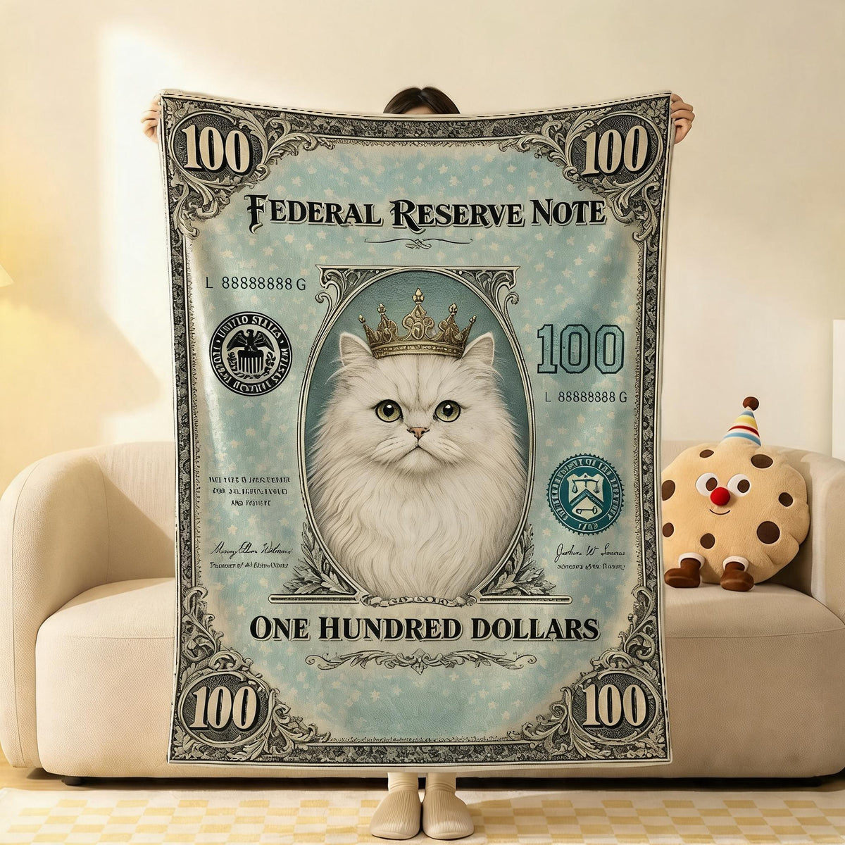 Banknote Cat Flannel Throw