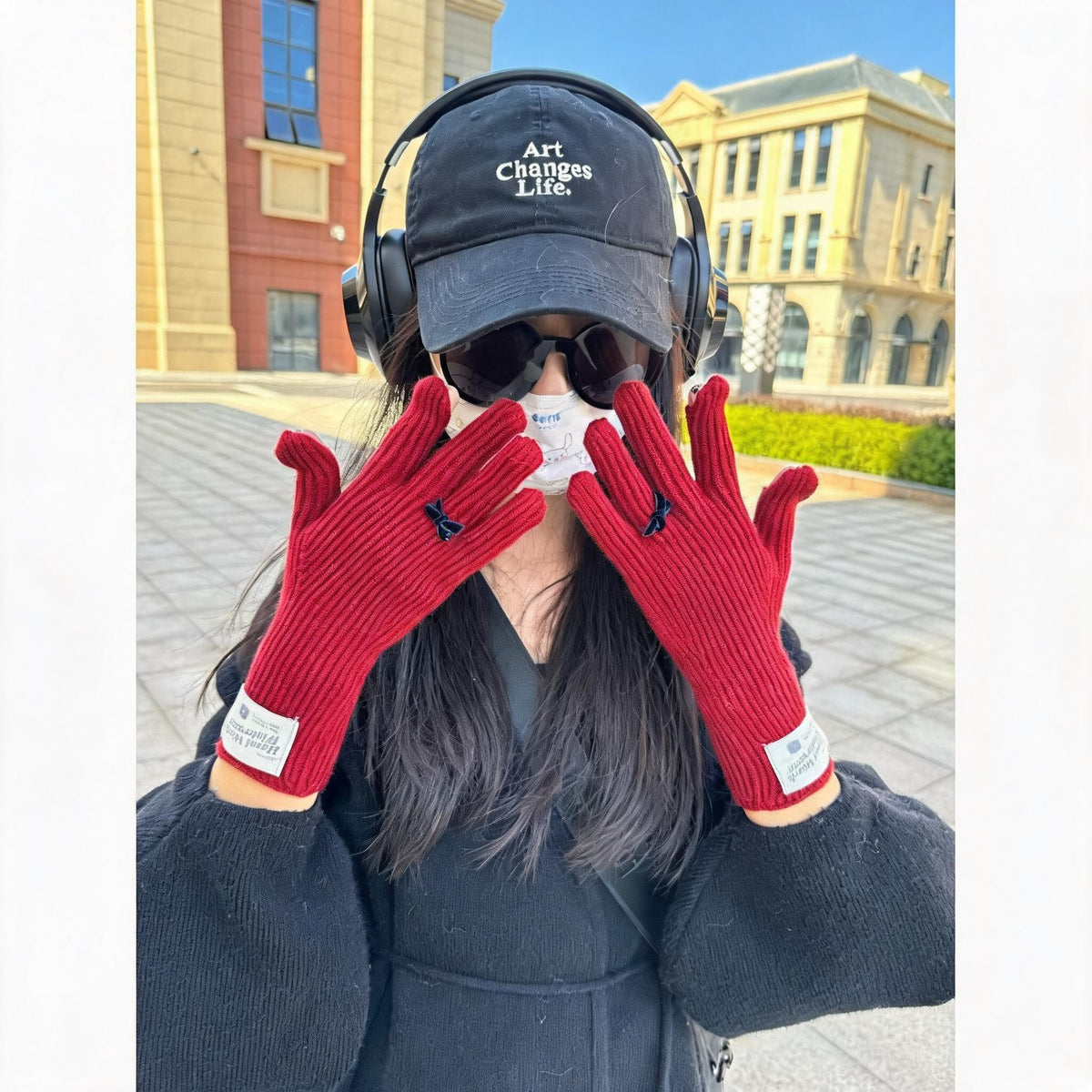 Little Bow Ribbed Knit Gloves