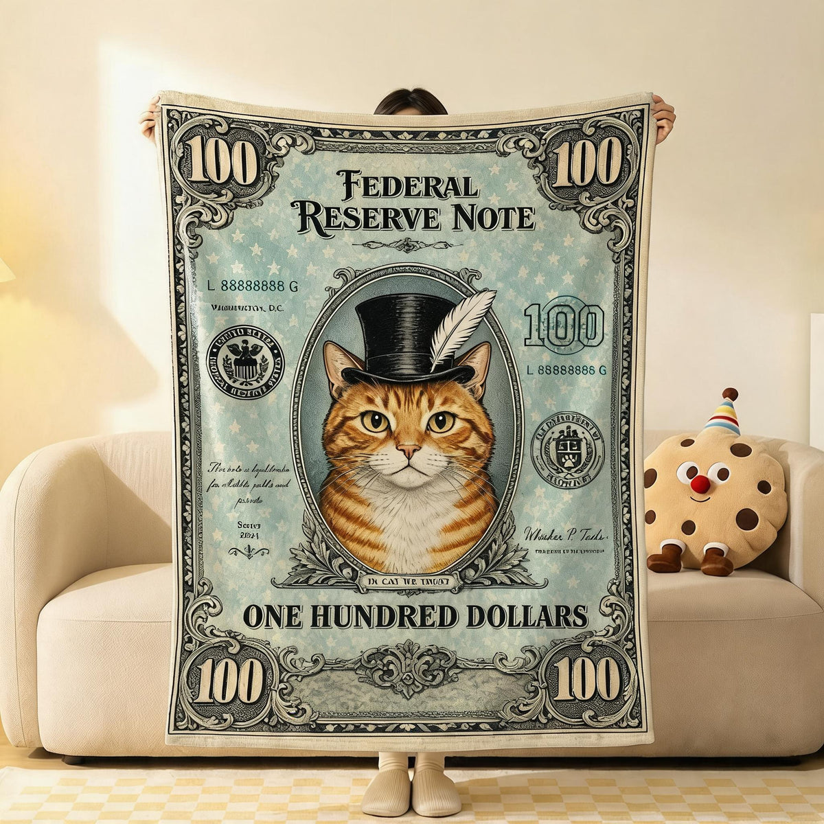 Banknote Cat Flannel Throw