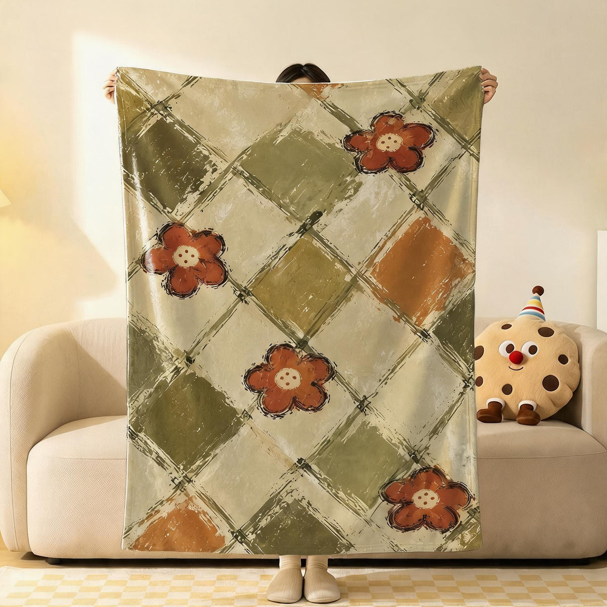 Painted Flower Flannel Throw