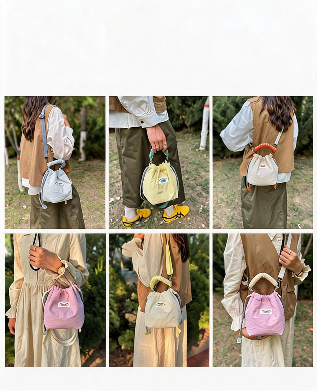 Puffy Handle Drawstring Bucket Bag